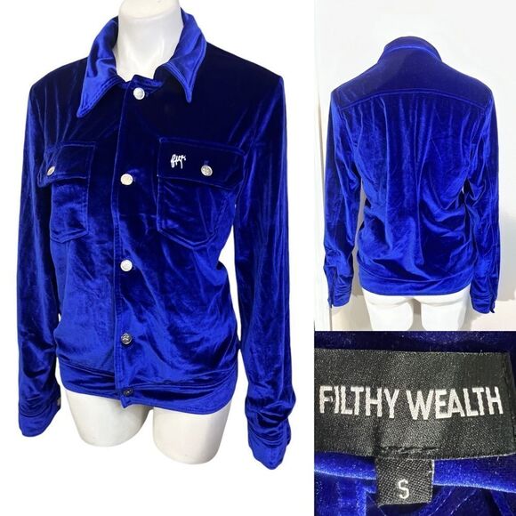 Filthy Wealth jacket electric blue‎ faux suede long sleeve button up casual -1 - Picture 1 of 5